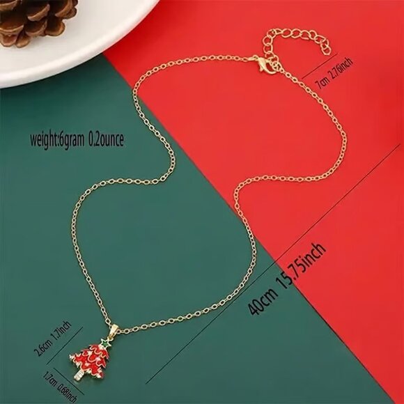 Gold Red CHRISTMAS TREE Pendant Necklace - Picture 4 of 4